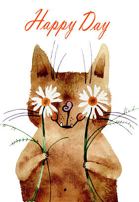 3月8日猫水彩卡图片