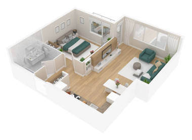 平面图顶部视图。公寓内部隔离白色背景。3d 渲染