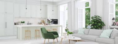 现代客厅的联排别墅。3d 渲染