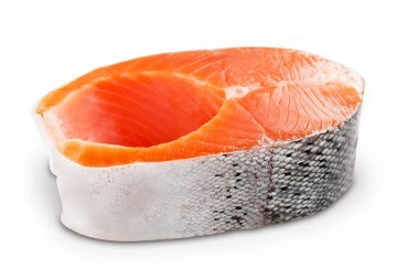 牛排新鮮鮭魚在白色背景下分離