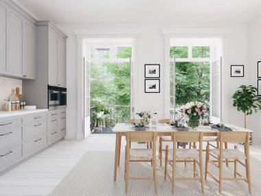 現(xiàn)代北歐廚房在閣樓的公寓里。3d 渲染