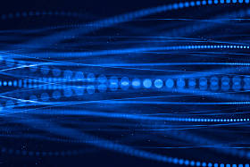 抽象的蓝色成长的明亮的一束光纤背景