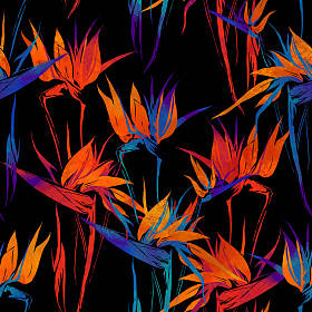 印记鹤花混合重复无缝图案。水彩和数字手画的图片。混合媒体图稿