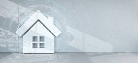 智能家居中的内部连接 3d 渲染与图标