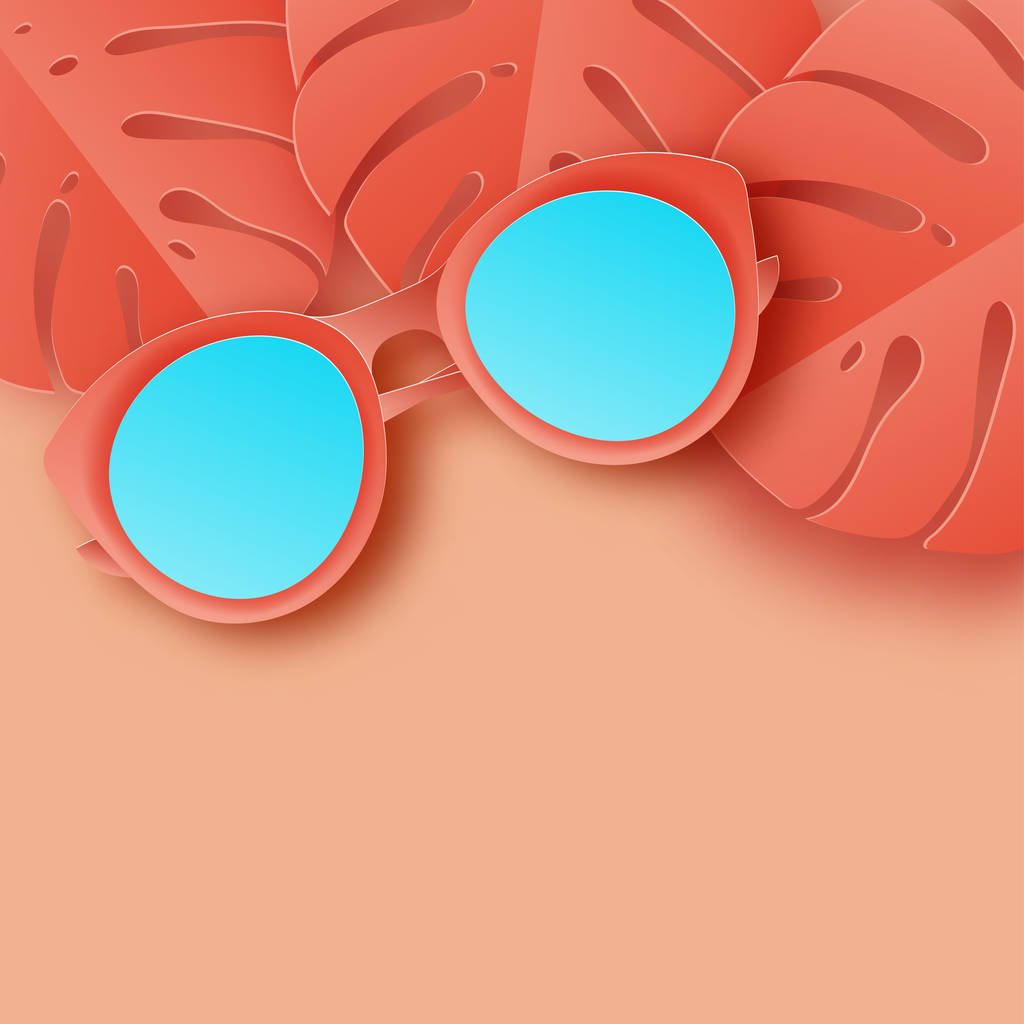 热带纸棕榈, 龟背竹叶子框架和妇女的太阳镜 热带纸棕榈, 龟背竹叶子框架和妇女的太阳镜