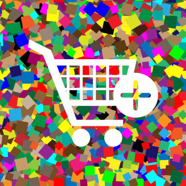 購(gòu)物車與添加標(biāo)記標(biāo)志。矢量.彩色白色圖標(biāo)