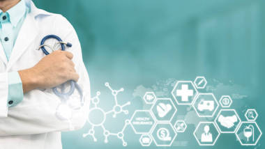 医生与健康保险现代界面图标照片