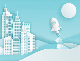 航天飞机的纸艺术发射到天空。蓝天, 太阳, pap