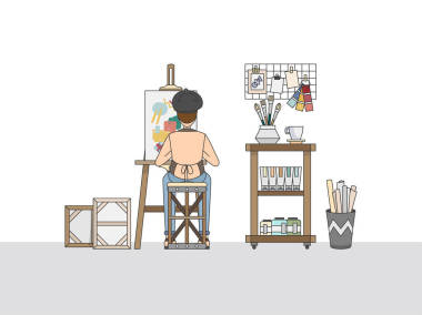 在畫室工作的藝術畫家