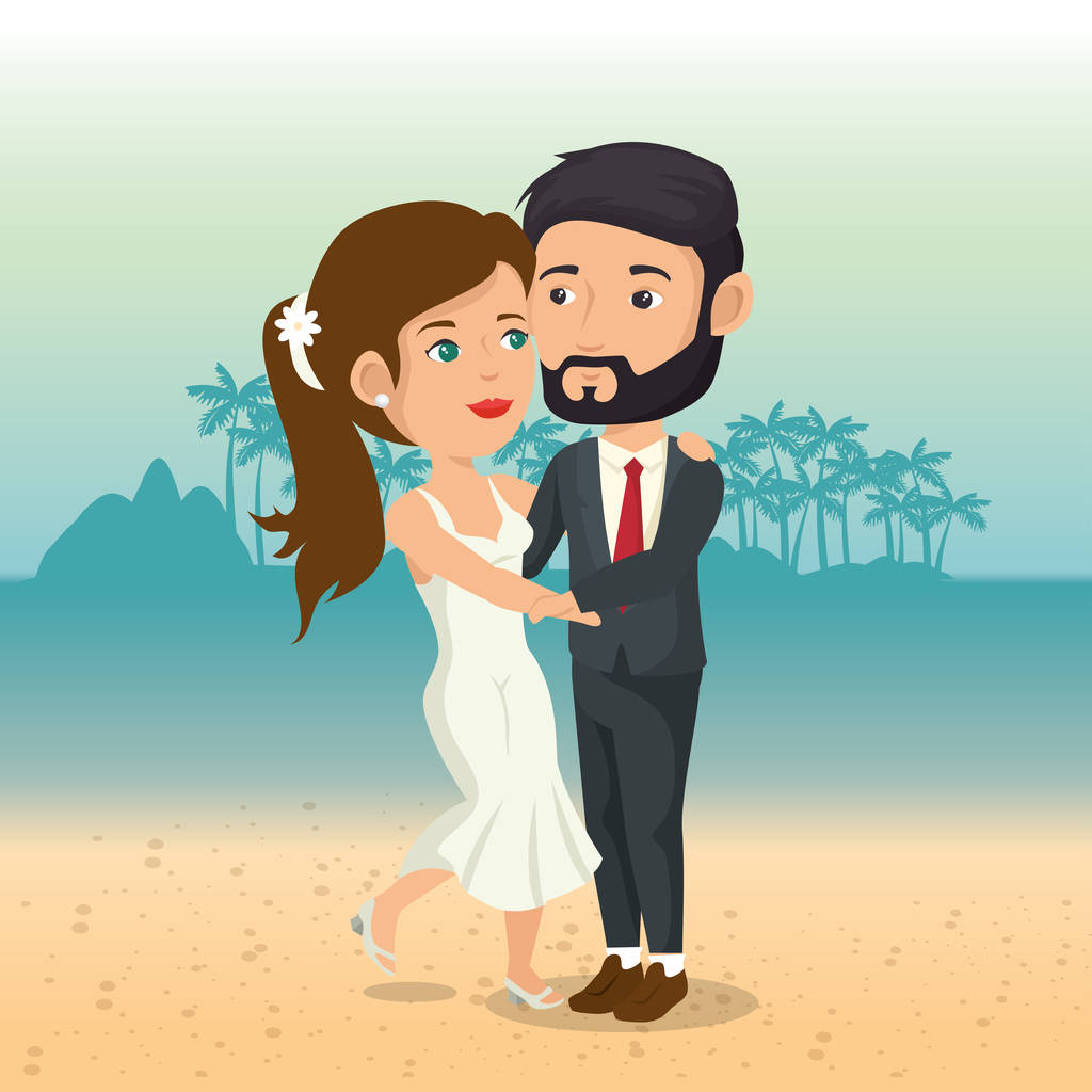 刚结婚的夫妇在海滩上图片