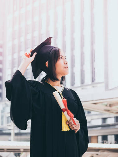 畢業(yè)日, 亞洲女子畢業(yè)帽及長(zhǎng)袍持有文憑, 成功理念