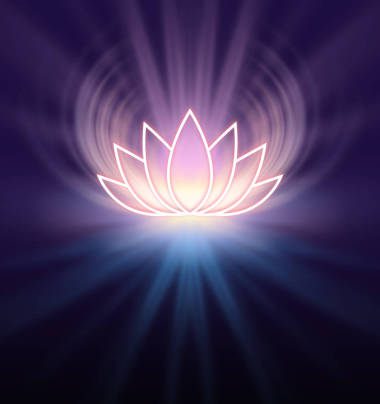 神圣的蓮花符號(hào)-檸檬色發(fā)光蓮花符號(hào)從黑色和深紫色背景的所有邊緣發(fā)出光, 并在下面復(fù)制空間