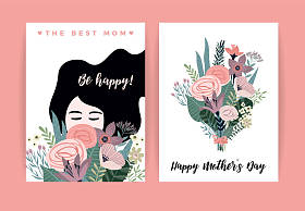 母亲节快乐。媒介例证与妇女和花