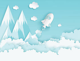 航天飞机的纸艺术发射到天空。蓝天