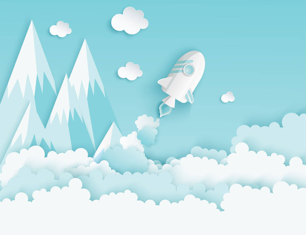 航天飞机的纸艺术发射到天空。蓝天 航天飞机的纸艺术发射到天空。蓝天