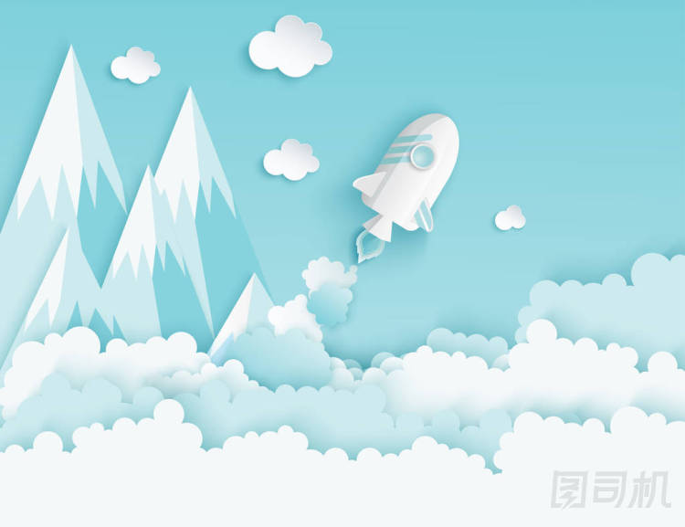 航天飛機(jī)的紙藝術(shù)發(fā)射到天空。藍(lán)天