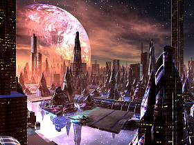 未来的城市外星球上的视图照片