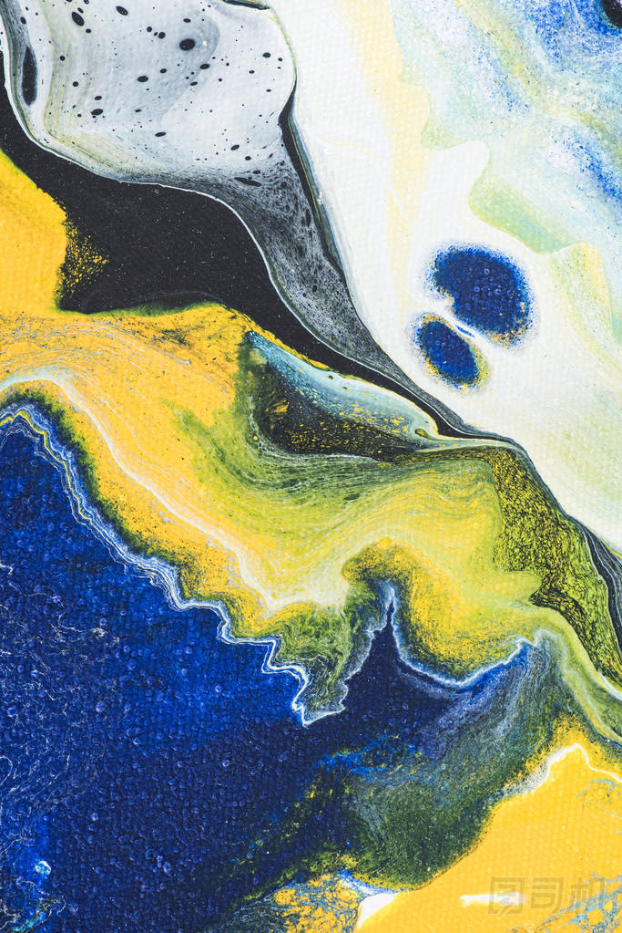 用黃色和藍色油畫畫出抽象紋理的特寫