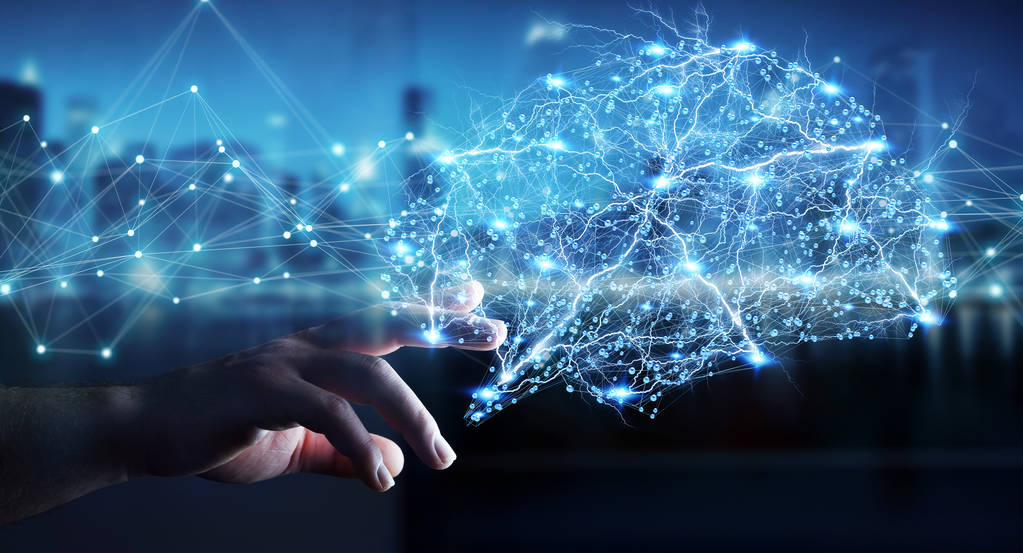 商人使用数字 x 射线人脑接口 3d renderi 商人使用数字 x 射线人脑接口 3d renderi