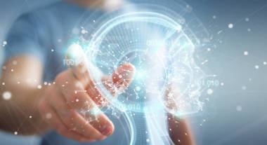 使用數(shù)字人工智能接口的商人 3d r