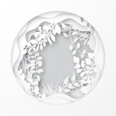 紙藝術春天或夏天森林與草, 樹分支 