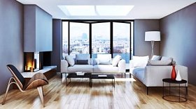 现代明亮内饰公寓3d 渲染插图