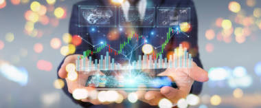 商人使用3d 渲染股票交易數(shù)據(jù)和圖表