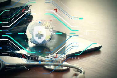 工作室的一個(gè)聽(tīng)診器和紋理的球體，有數(shù)字選項(xiàng)卡的宏