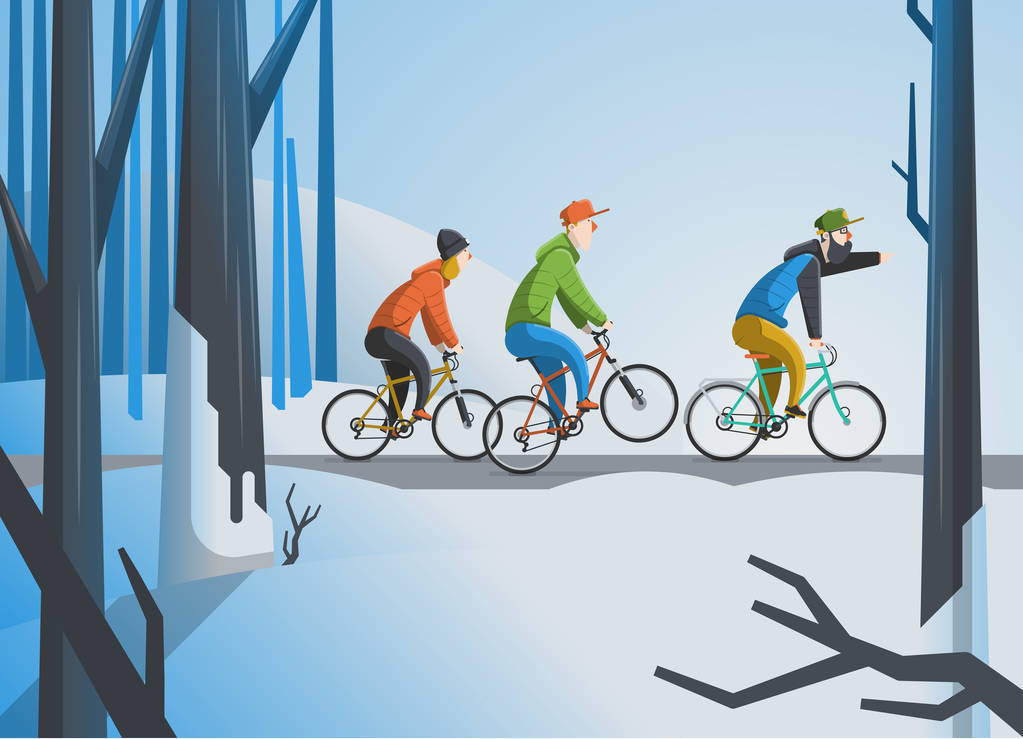 一群年轻人骑自行车在森林 一群年轻人骑自行车在森林