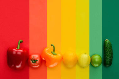 彩色表面成熟果蔬的頂部觀圖片