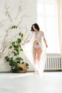 性感新娘跳舞在大窗口附近图片