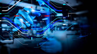 在觸摸屏上的商人推手