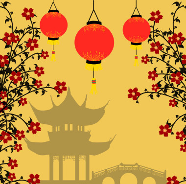 亚洲风格背景，矢量图图片