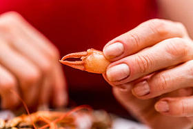 煮小龙虾爪在乡土木背景照片