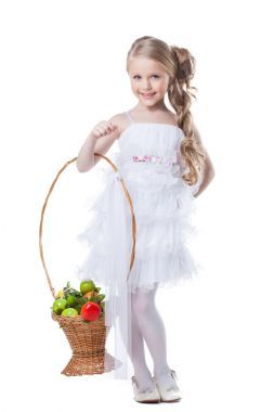 漂亮的小女孩與水果圖片