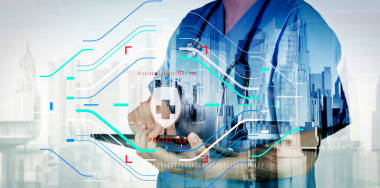 二次曝光的智能醫(yī)療醫(yī)生使用抽象的詞