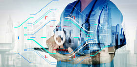 二次曝光的智能医疗医生使用抽象的词