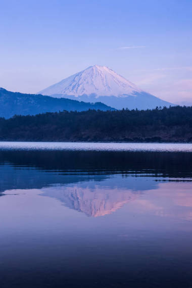 春季富士山與西湖湖照片