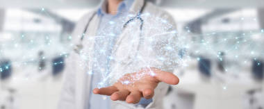 手持?jǐn)?shù)字大腦接口的醫(yī)生3d 渲染