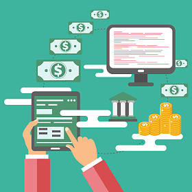 网上支付方法的概念。在线付款图标。平面矢量图