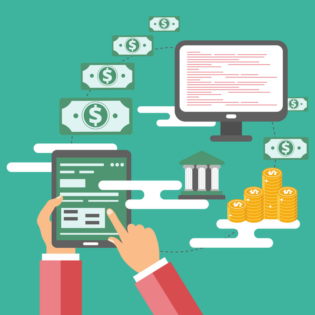 网上支付方法的概念。在线付款图标。平面矢量图 网上支付方法的概念。在线付款图标。平面矢量图