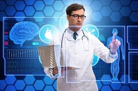 医学概念与医生按虚拟按钮