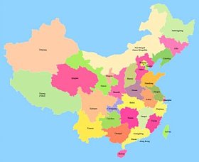 中国地图显示在蓝色背景下的省份隔离