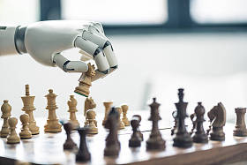 机器人下棋的特写视图, 选择性聚焦