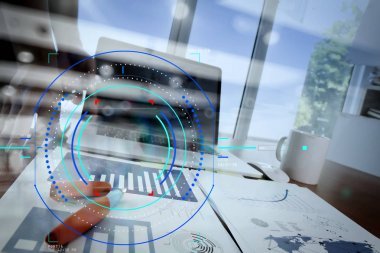 二次曝光的商人手工作与业务观世音