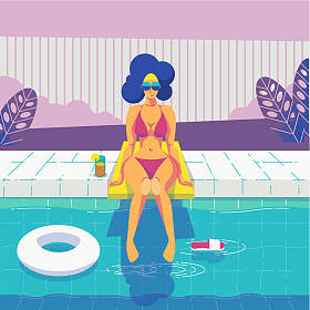 妇女在水池, 向量例证图片