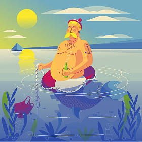 在船上钓鱼的人