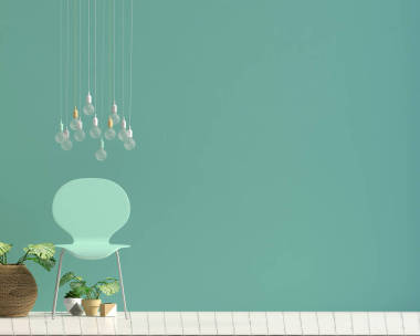 現(xiàn)代內(nèi)部與椅子。墻上的模擬。3d 插圖