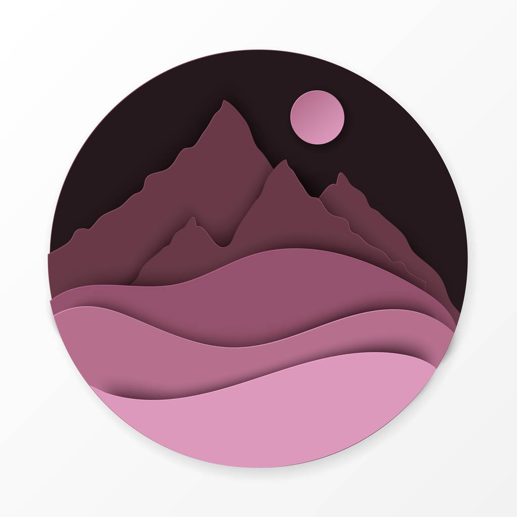 纸风景与山, 山, 月亮。生态学, 世界环境概念。纸艺现代风