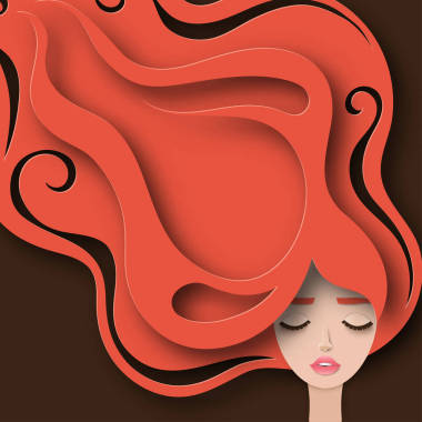 矢量肖像的年輕美麗的女人與長(zhǎng)紅卷發(fā)?，F(xiàn)代數(shù)字紙層藝術(shù)。折紙風(fēng)格。美與時(shí)尚理念